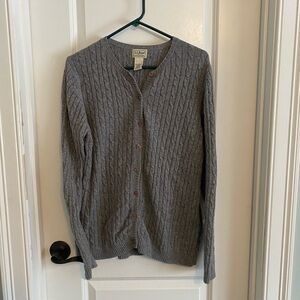 L.L. Bean Heather Gray Cable Knit Lambswool Cardigan